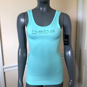 BEBE rhinestone LOGO ribbed tank top